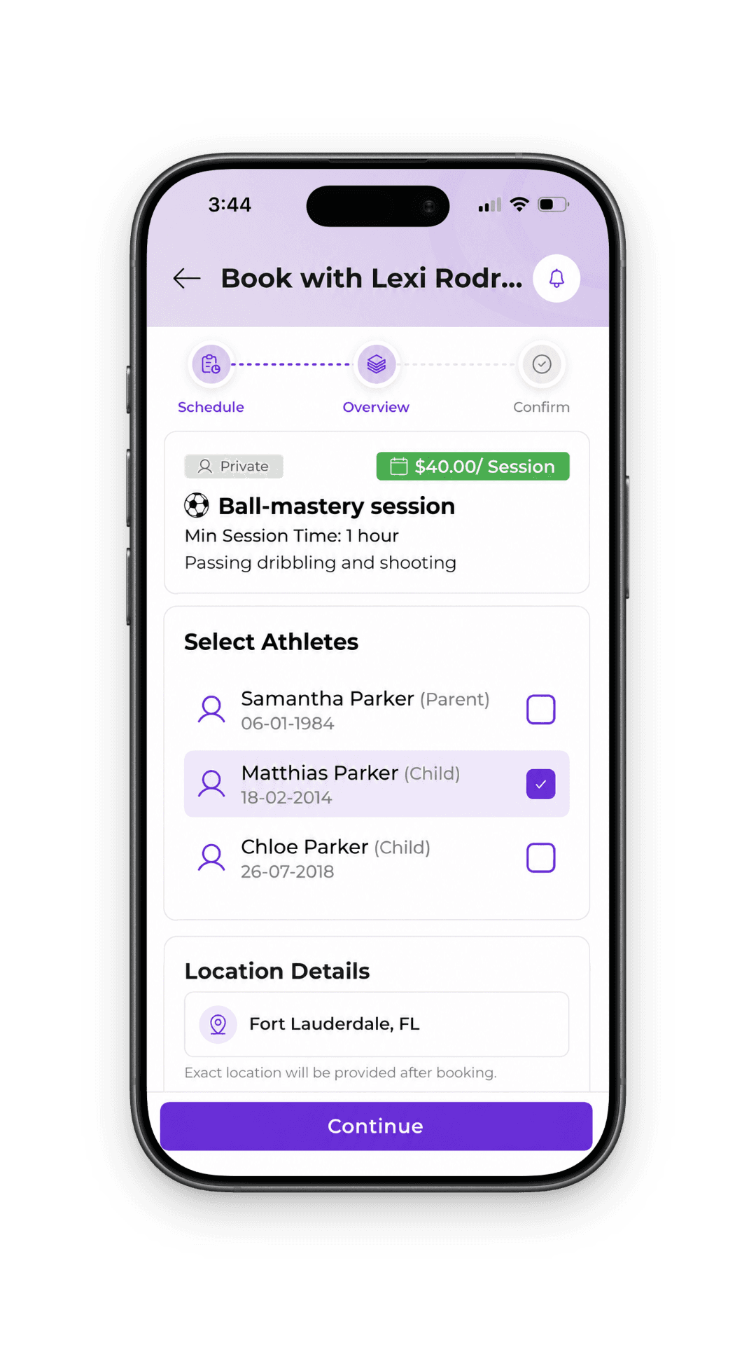 Booking overview screen