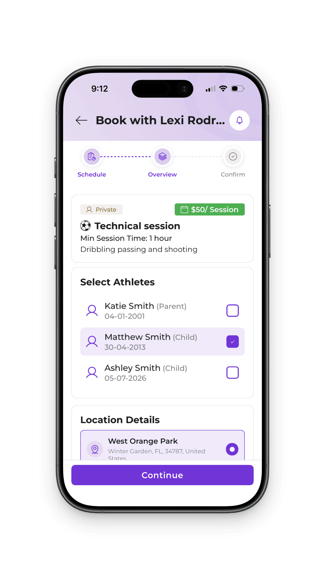 Booking overview screen